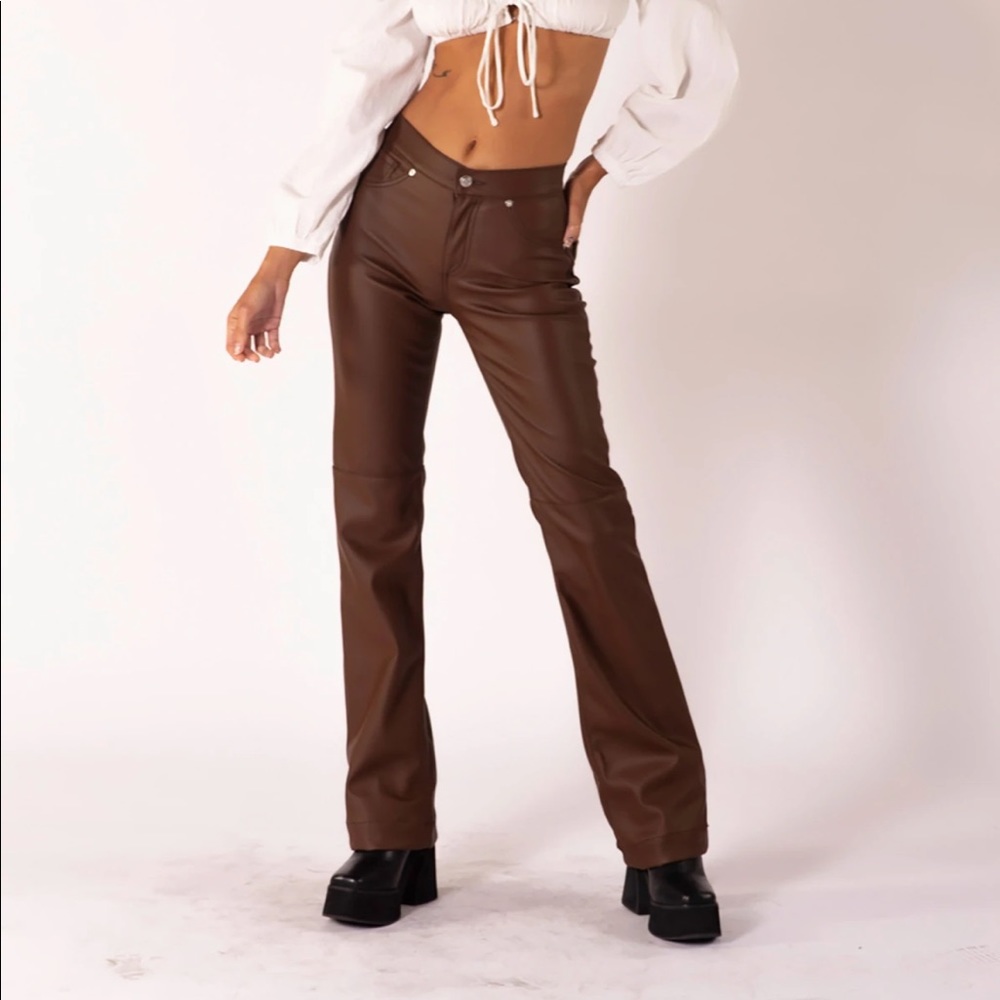 brown leather flare pants. never worn. so cute just too small for me.
